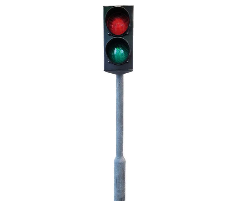 Verkeerslicht 230V groen-rood LED op flespaal 1600 mm hoog verzinkt