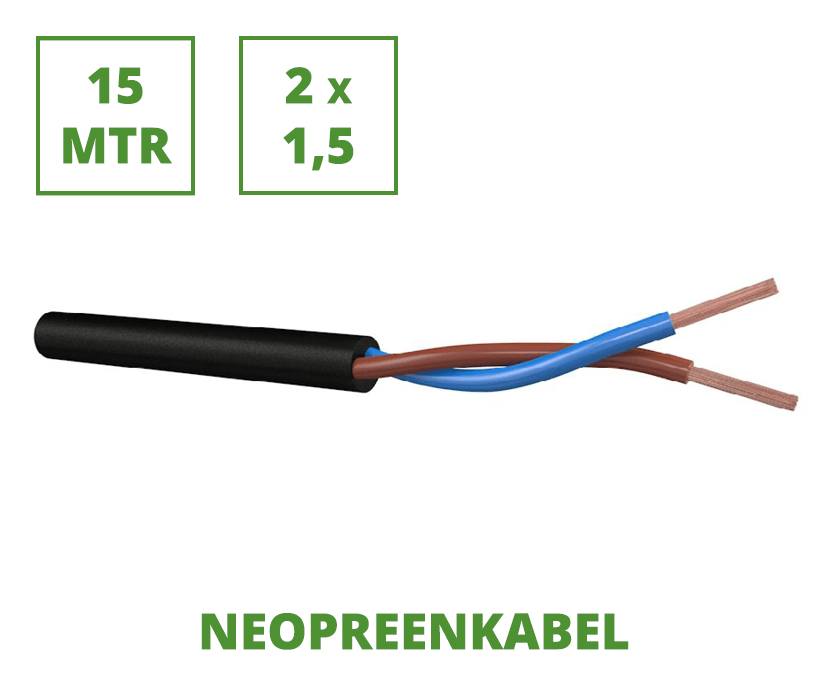 Neopreen 15 mtr. flexibele aansluitkabel 2x1,5 mm²