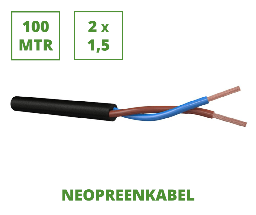 Neopreen 100 mtr. flexibele aansluitkabel 2x1,5 mm²