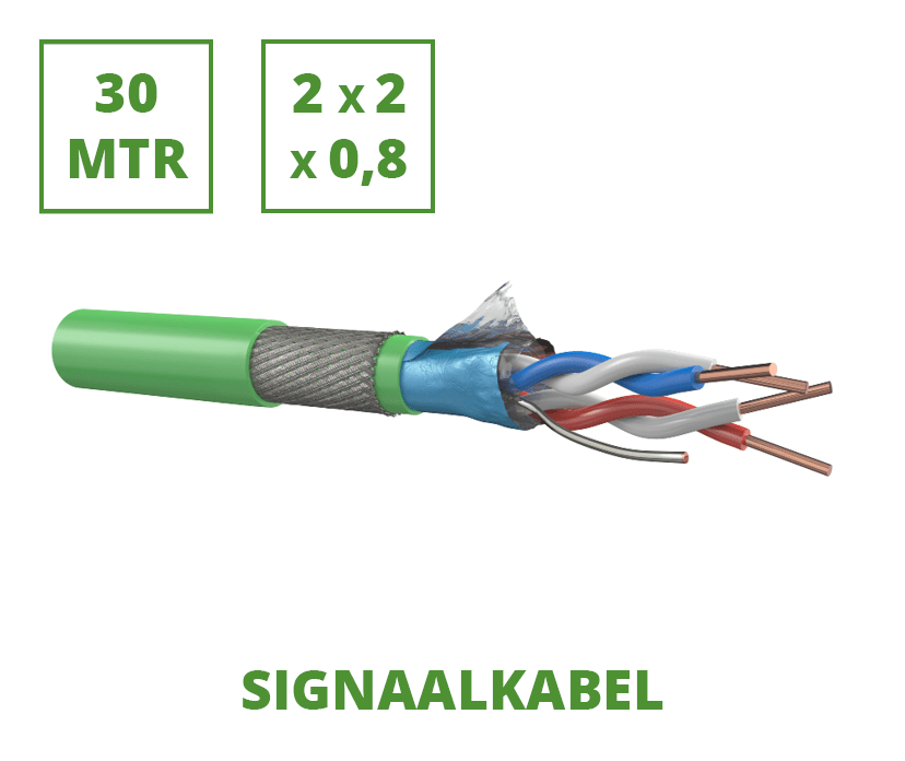 Signaalkabel 30 mtr. gewapend groen  2x2x0,8 mm²