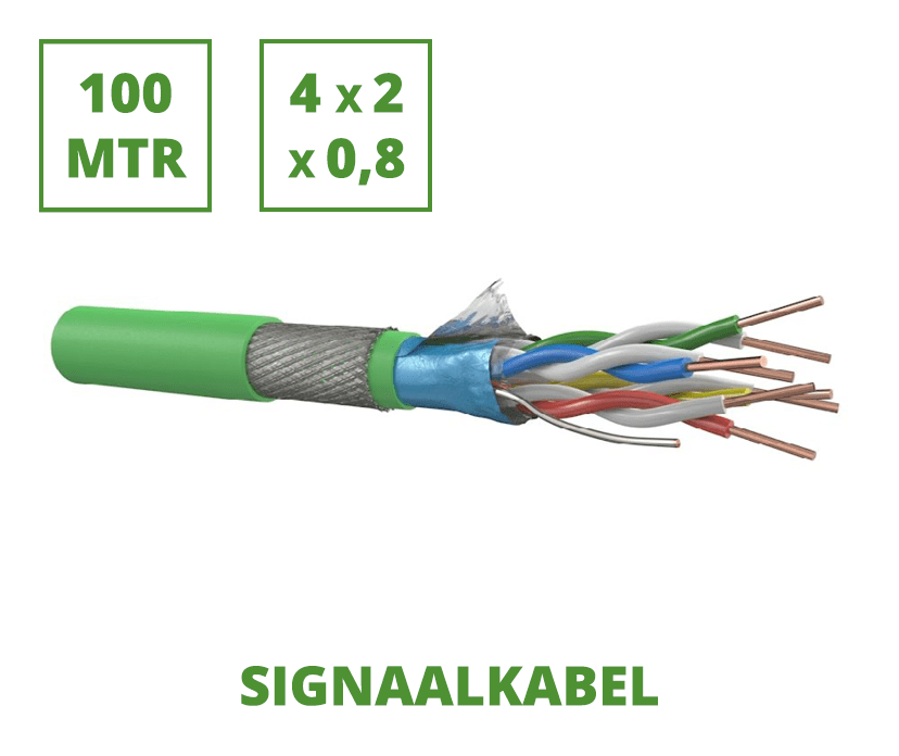 Signaalkabel 100 mtr. gewapend groen 4x2x0,8 mm²