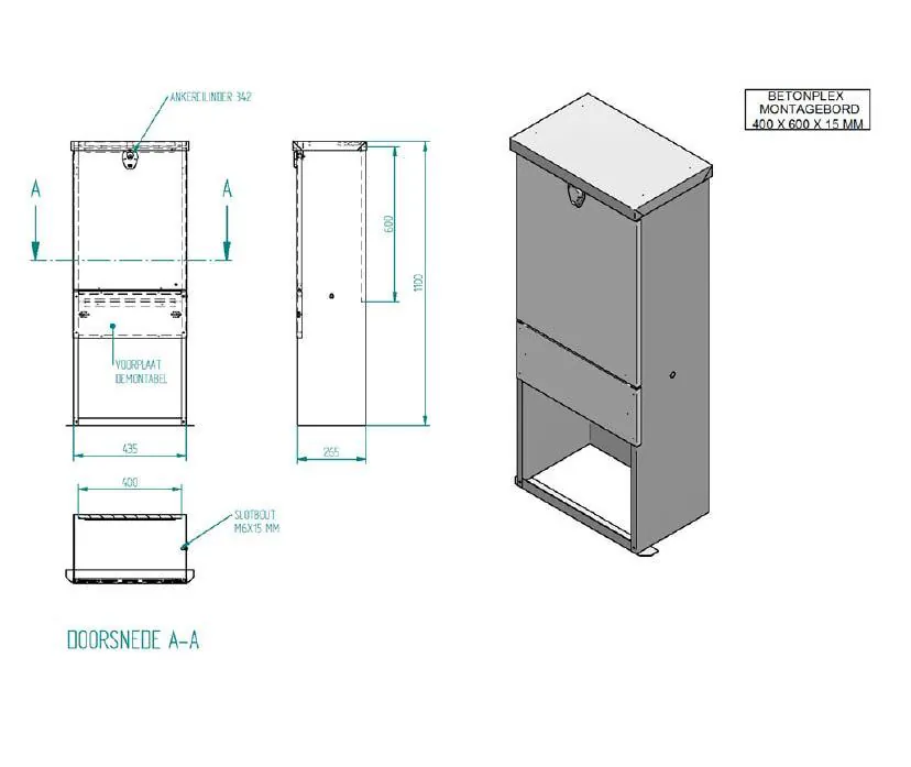Straatkast RVS RAL 9005 incl. sokkel - middel