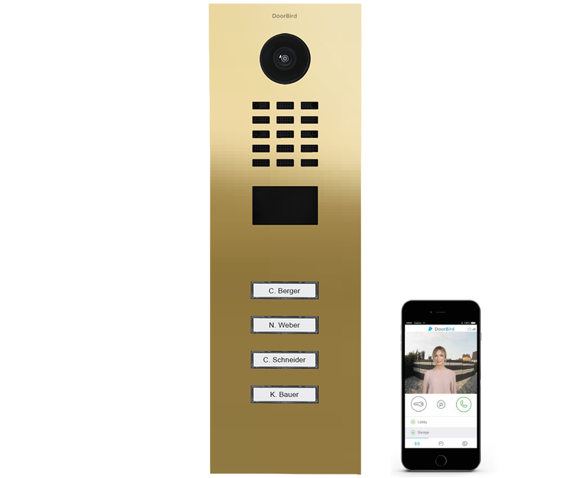 DoorBird IP videofoonset D2104V POLISHED MESSING, 4 drukknoppen