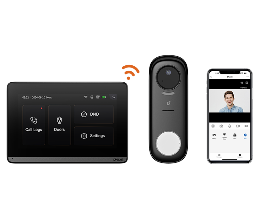 Draadloze video intercomset DK360W DNAKE zwart, 1 knop met binnenpost