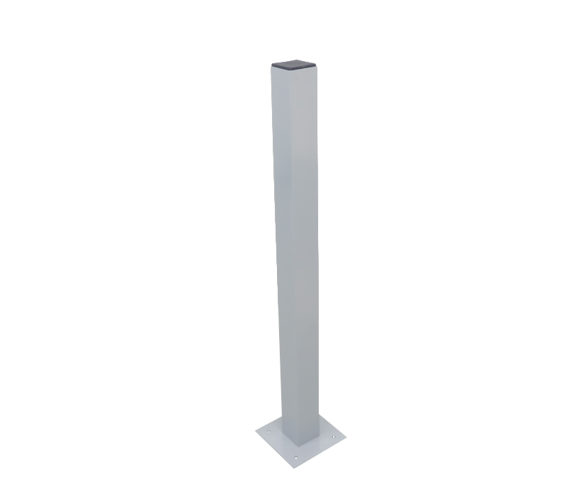 Staander pulsgever aluminium (voetplaat) RAL 9006, 80x80x1100 mm.