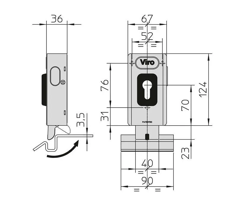 DU.V96 horizontaal/verticaal slot inclusief slotplaat, 12 Vac