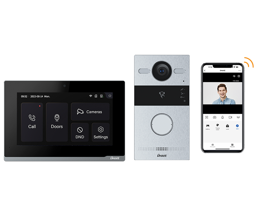 Video intercomset 2-draads TWK01 DNAKE grijs, 1 drukknop, WiFi Video intercomset 2-draads TWK01 DNAKE grijs, 1 drukknop, WiFi