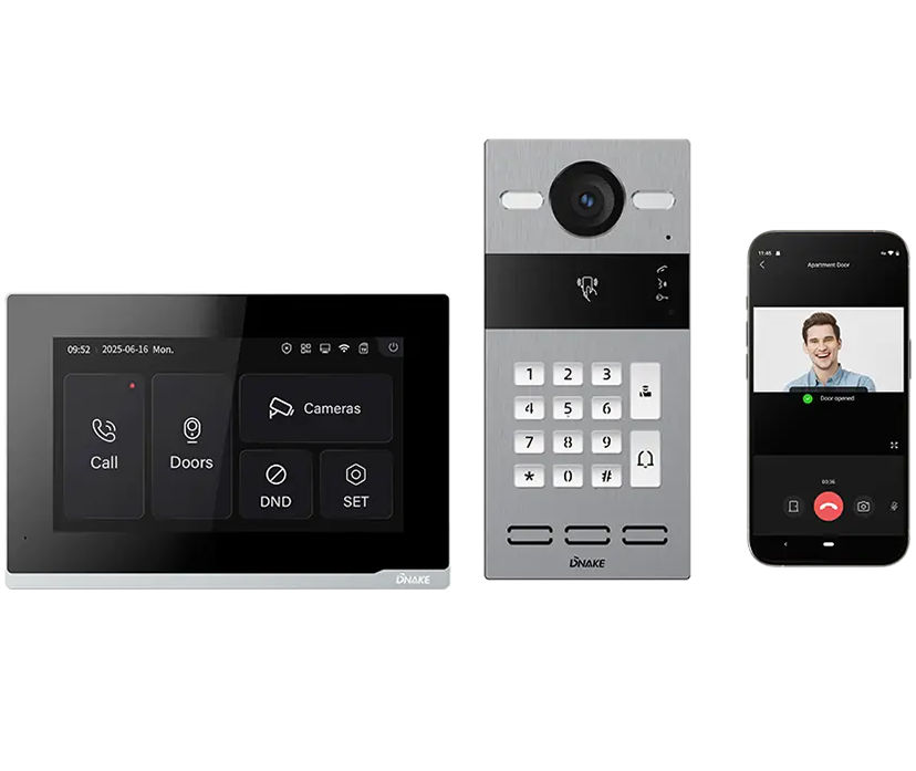 Video intercomset IPK06W DNAKE grijs, 1 knop, codepaneel met binnenpost