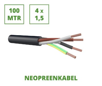 Neopreen 100 mtr. flexibele aansluitkabel 4x1,5 mm²