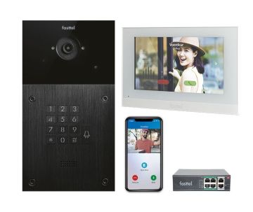 Video intercomset IP Fasttel, 1 knop, codepaneel met binnenpost