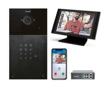 Video intercomset IP Fasttel, 1 knop, codepaneel met luxe binnenpost