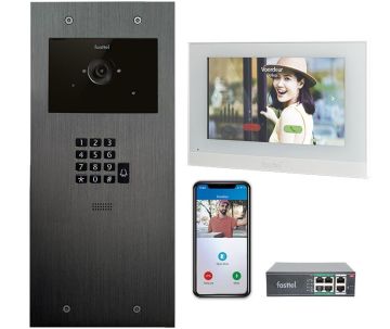 Video intercomset IP Large Fasttel, 1 knop, codepaneel met binnenpost