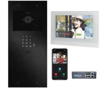 Video intercomset IP Large Fasttel, 1 knop, codepaneel met binnenpost