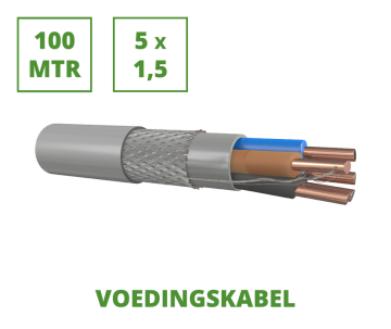 Voedingskabel 100 mtr. 1 kV gewapend 5x1,5 mm²